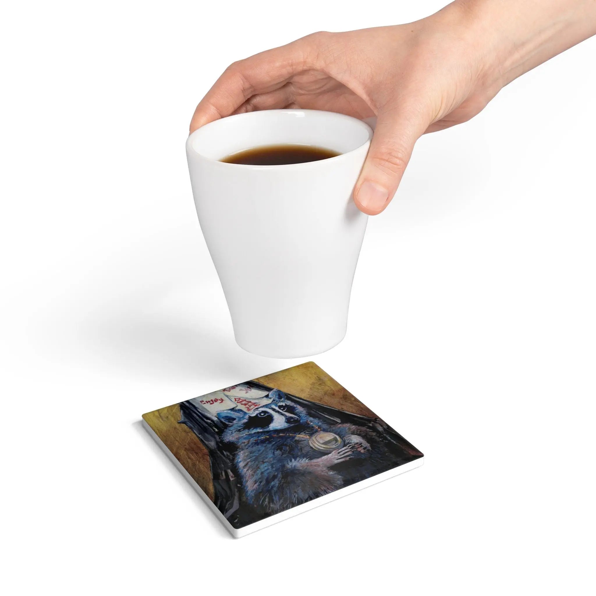 raccoon ceramic coaster - Exvertebrate
