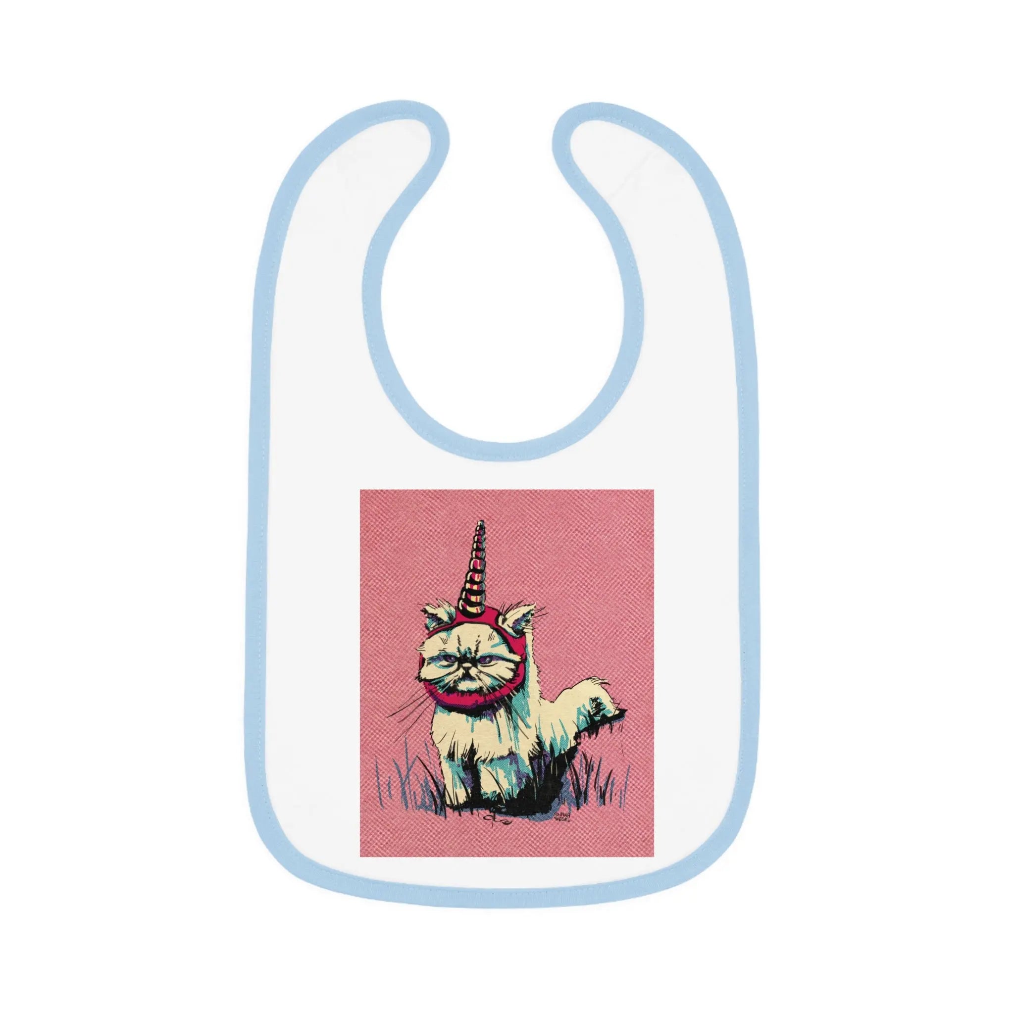 Grumpy Unicorn Cat Contrast-Trim Jersey Bib - Exvertebrate