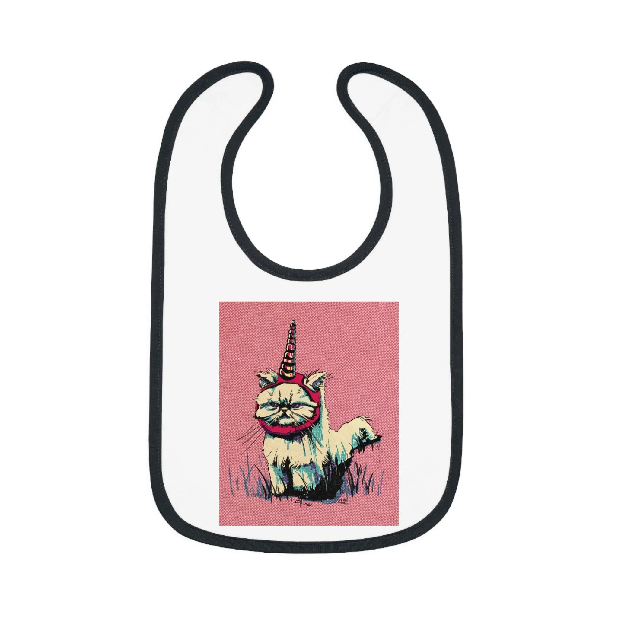 Grumpy Unicorn Cat Contrast-Trim Jersey Bib - Exvertebrate