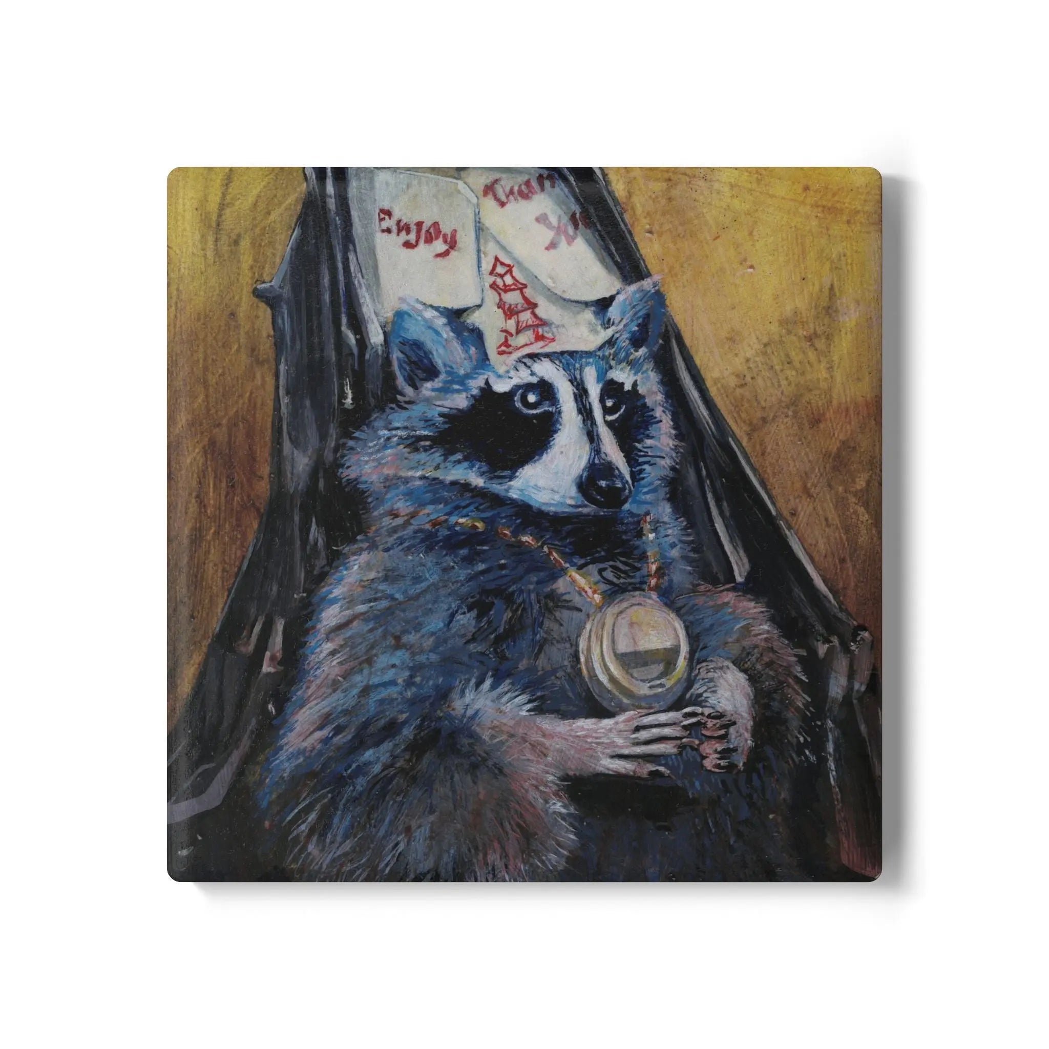 raccoon ceramic coaster - Exvertebrate