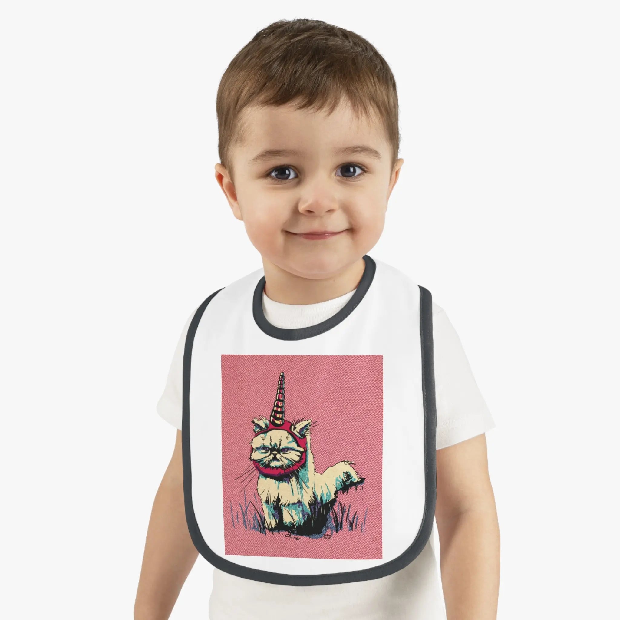 Grumpy Unicorn Cat Contrast-Trim Jersey Bib - Exvertebrate