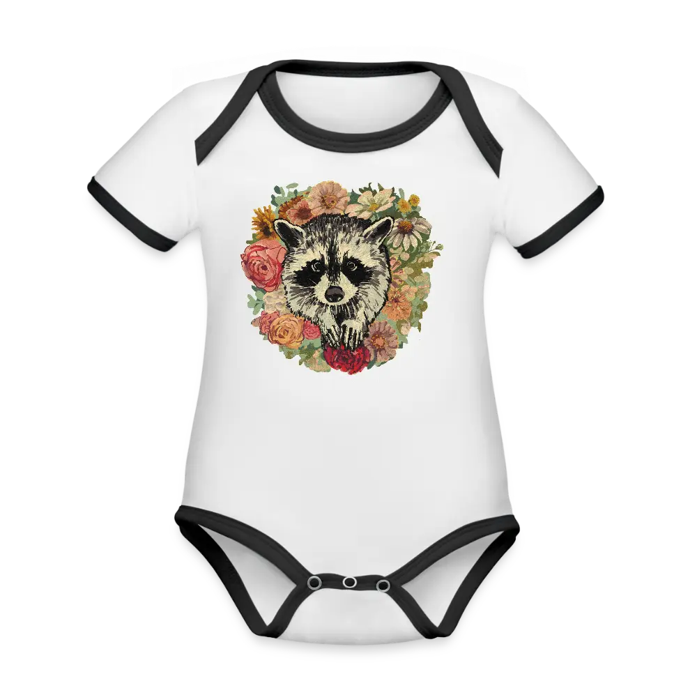 Trash Panda Organic Contrast Short Sleeve Baby Bodysuit - white/black