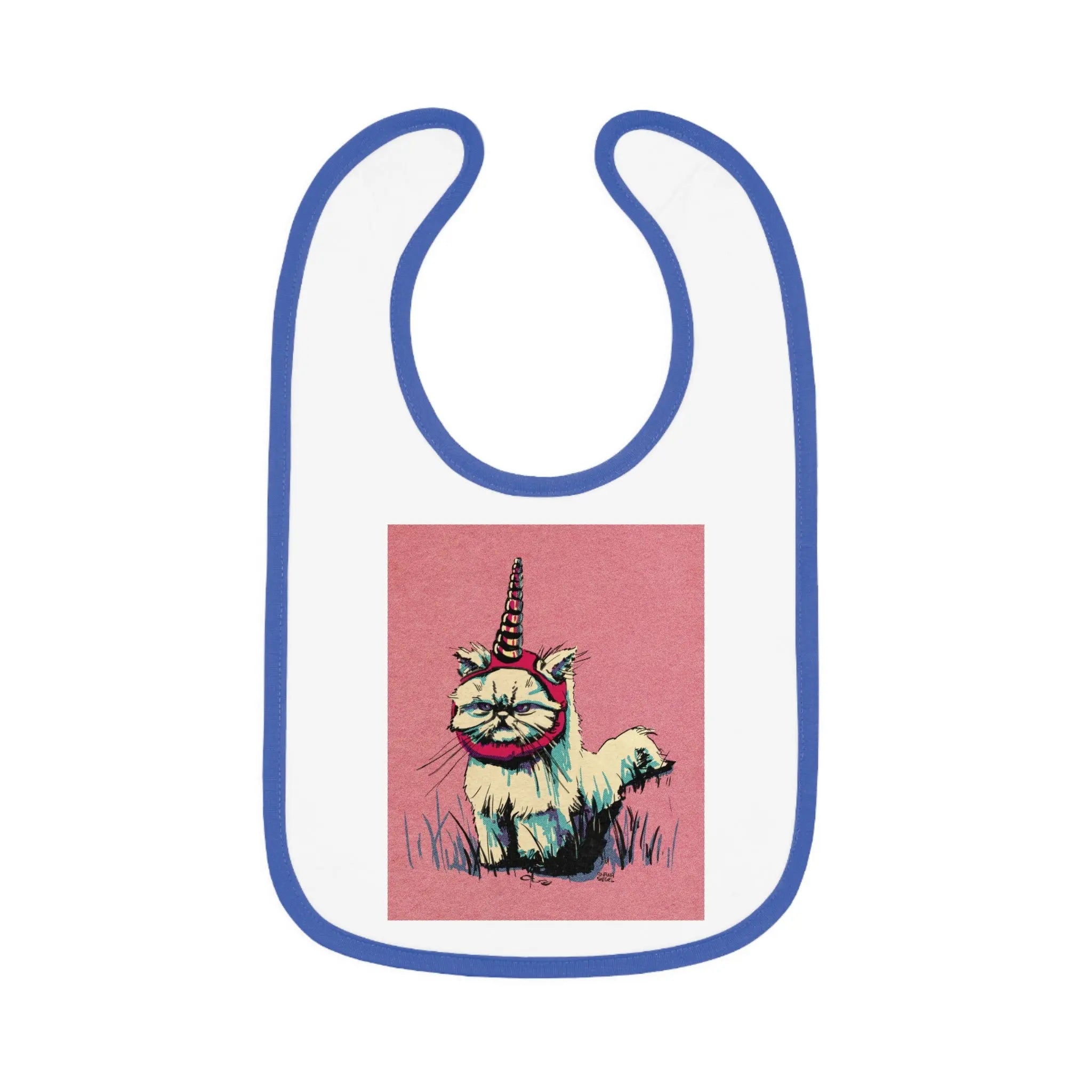 Grumpy Unicorn Cat Contrast-Trim Jersey Bib - Exvertebrate