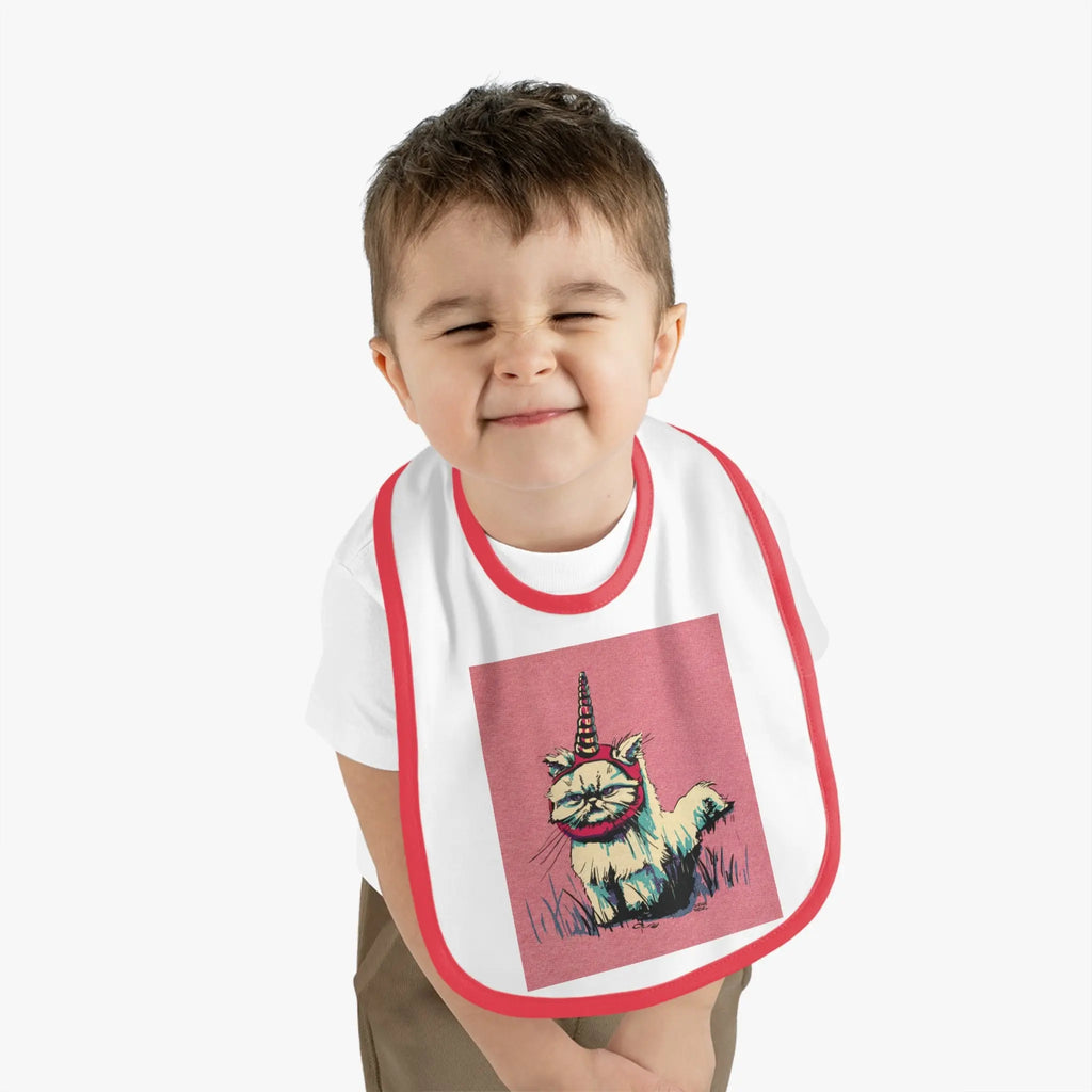 Grumpy Unicorn Cat Contrast-Trim Jersey Bib - Exvertebrate