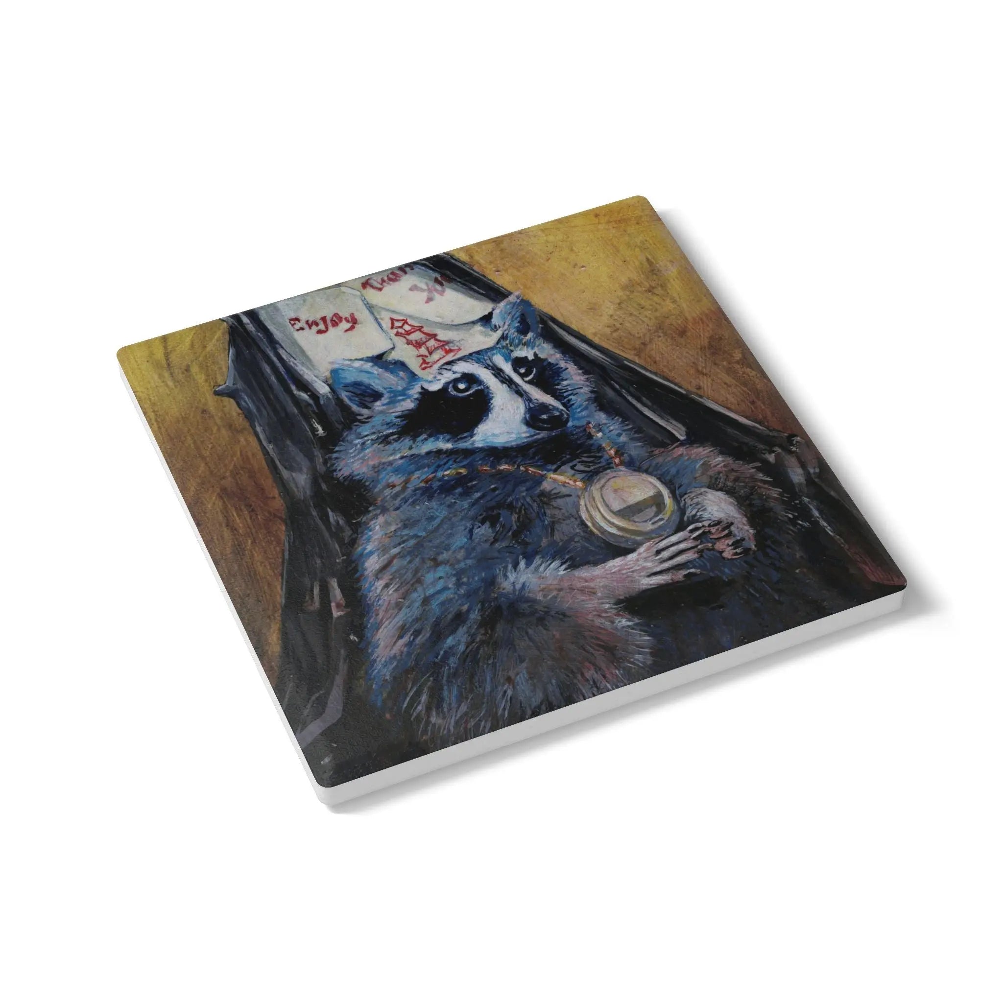 raccoon ceramic coaster - Exvertebrate