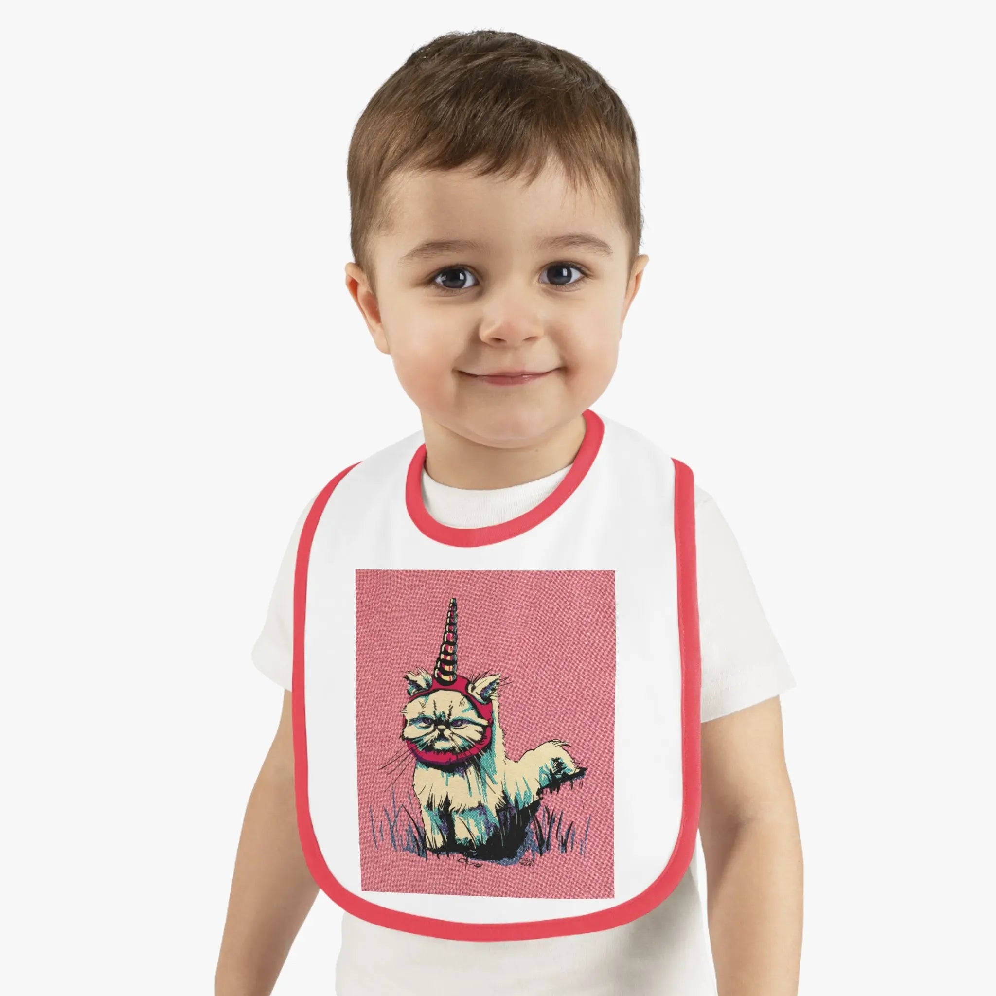 Grumpy Unicorn Cat Contrast-Trim Jersey Bib - Exvertebrate