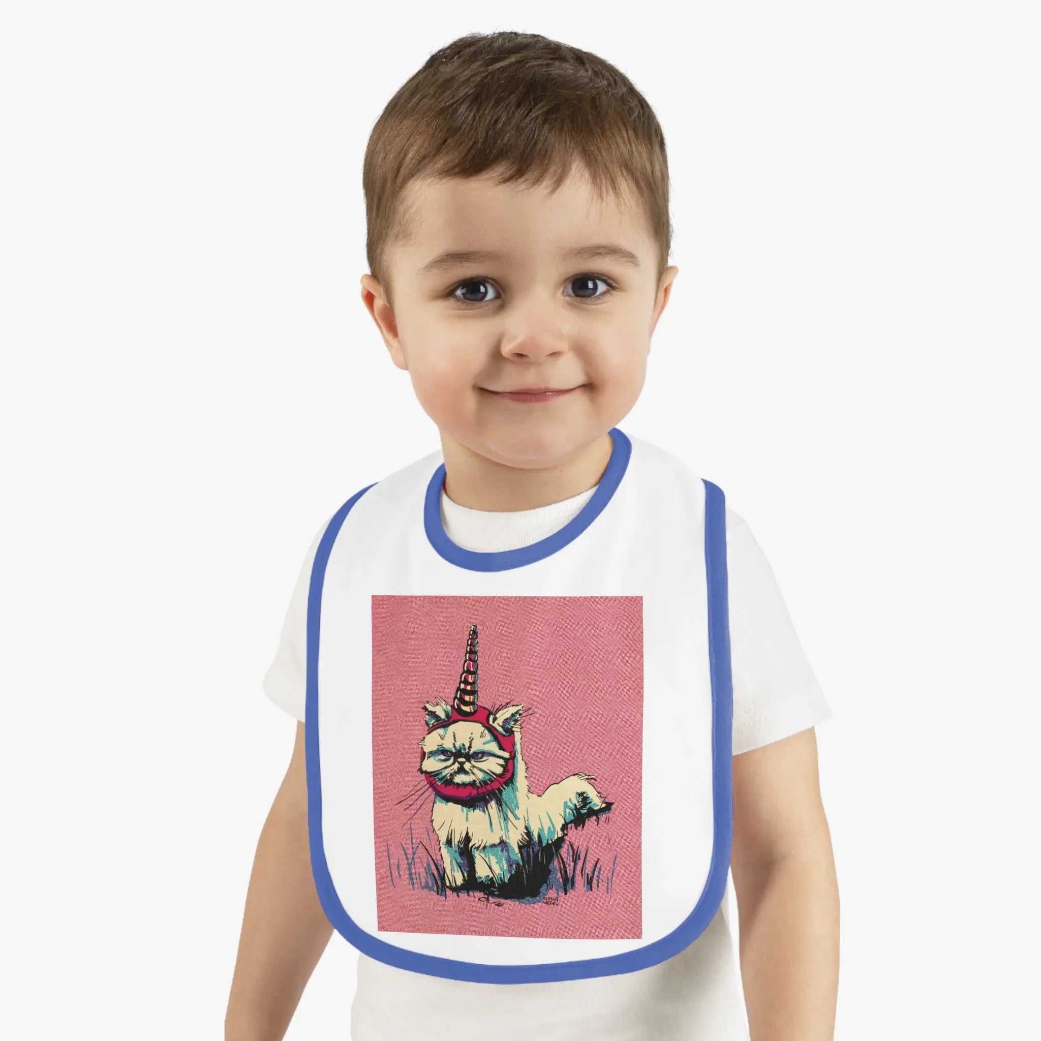 Grumpy Unicorn Cat Contrast-Trim Jersey Bib - Exvertebrate