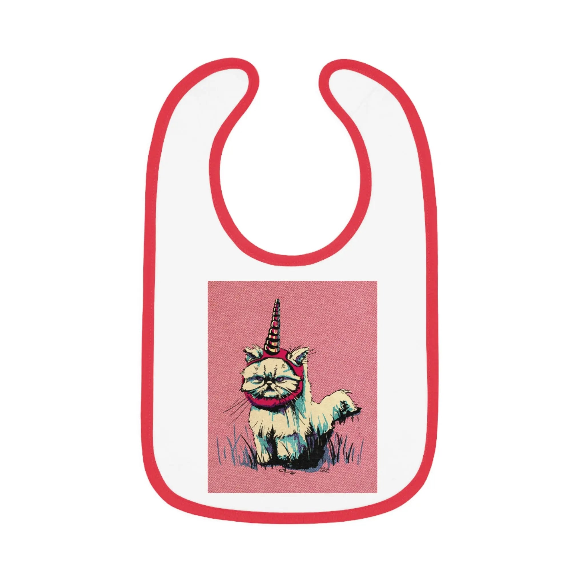 Grumpy Unicorn Cat Contrast-Trim Jersey Bib - Exvertebrate