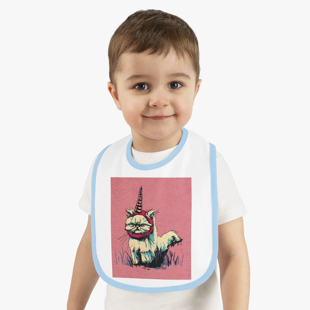 Grumpy Unicorn Cat Contrast-Trim Jersey Bib - Exvertebrate